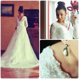 A-line V-neck Floor Length Tulle Applique Lace Wedding Dress-stylesnuggle