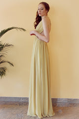 A-line V-neck Halter Floor Length Chiffon Rhinestone Backless Prom Dress-stylesnuggle