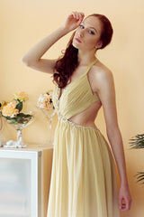 A-line V-neck Halter Floor Length Chiffon Rhinestone Backless Prom Dress-stylesnuggle