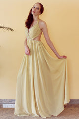 A-line V-neck Halter Floor Length Chiffon Rhinestone Backless Prom Dress-stylesnuggle