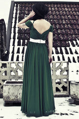 A-line V-neck Spaghetti Strap Floor Length Chiffon Evening Dress-stylesnuggle