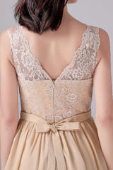 A-Line V-neck strap Lace Backless sleeveless Knee Length mother's dress-stylesnuggle