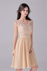 A-Line V-neck strap Lace Backless sleeveless Knee Length mother's dress-stylesnuggle