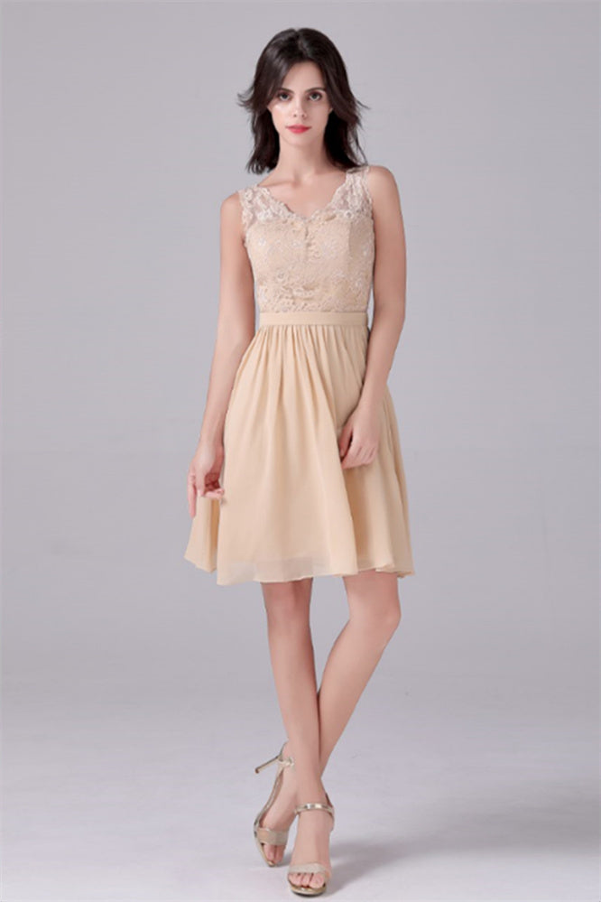 A-Line V-neck strap Lace Backless sleeveless Knee Length mother's dress-stylesnuggle