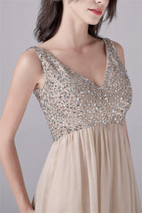 A-Line V-neck strap Sequined Floor Length Sleeveless Backless mother's dress-stylesnuggle