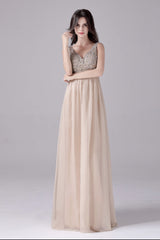 A-Line V-neck strap Sequined Floor Length Sleeveless Backless mother's dress-stylesnuggle