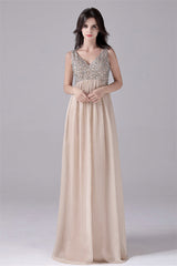 A-Line V-neck strap Sequined Floor Length Sleeveless Backless mother's dress-stylesnuggle