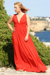 A-line V-neck Wide Straps Sleeveless Floor Length Chiffon Evening Dress-stylesnuggle