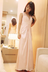 A-line Wide Strap V-neck Floor Length Chiffon Beaded Prom Dress-stylesnuggle