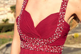 A-line Wide Strap V-neck Floor Length Chiffon Rhinestone Prom Dress-stylesnuggle