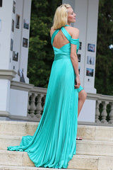 A-line Wide Straps Front Slit Floor Length Chiffon Evening Dress-stylesnuggle