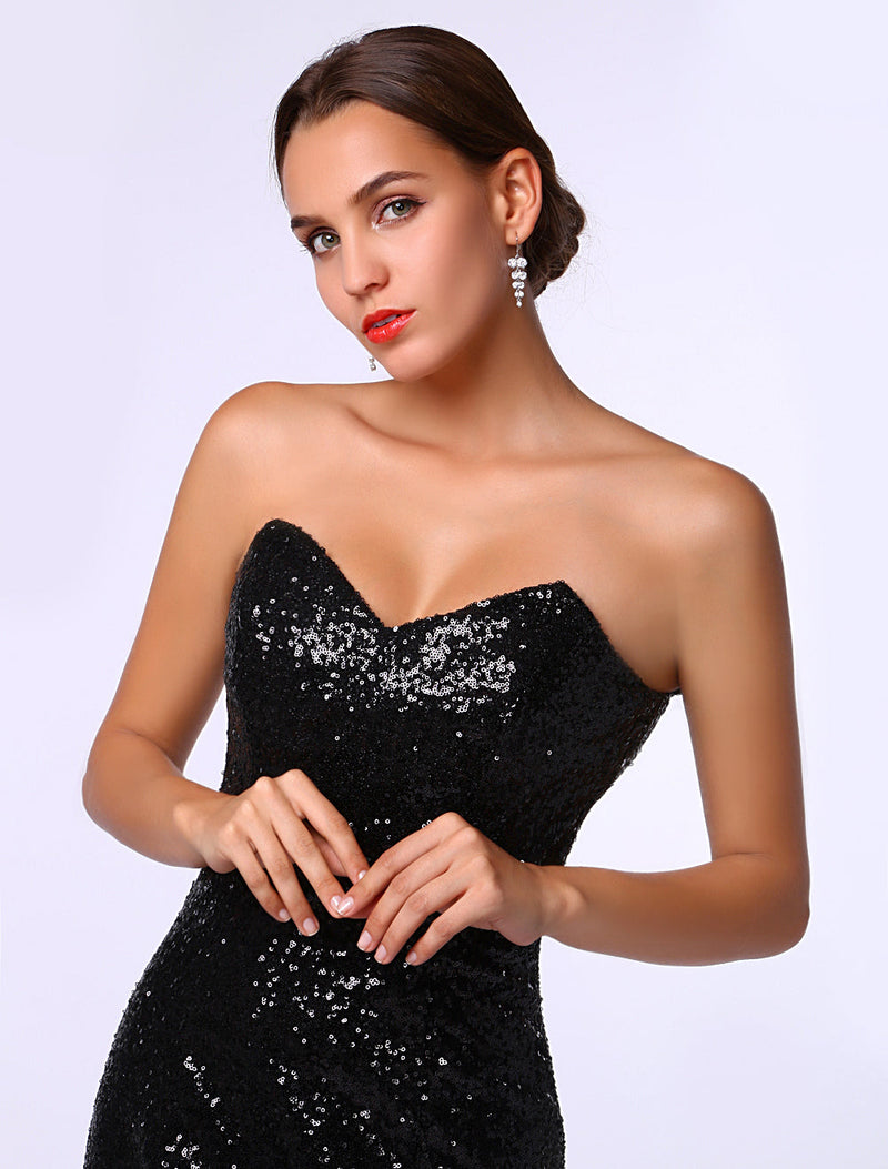 Celebrity Dresses Sheath Black Sequined Sweetheart Neck Evening Dress Inspired By Rosario Dawson At Oscar