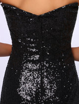 Celebrity Dresses Sheath Black Sequined Sweetheart Neck Evening Dress Inspired By Rosario Dawson At Oscar