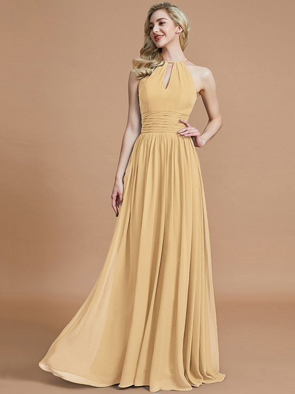 A-Line Charming Chiffon Scoop Sleeveless Bridesmaid Dresses