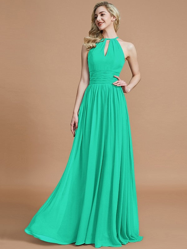 A-Line Charming Chiffon Scoop Sleeveless Bridesmaid Dresses