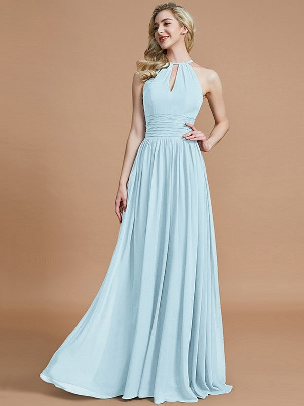 A-Line Charming Chiffon Scoop Sleeveless Bridesmaid Dresses