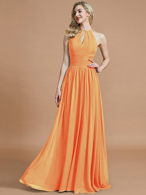 A-Line Charming Chiffon Scoop Sleeveless Bridesmaid Dresses