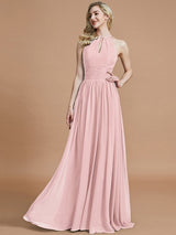 A-Line Charming Chiffon Scoop Sleeveless Bridesmaid Dresses