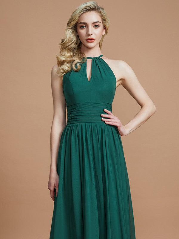 A-Line Charming Chiffon Scoop Sleeveless Bridesmaid Dresses