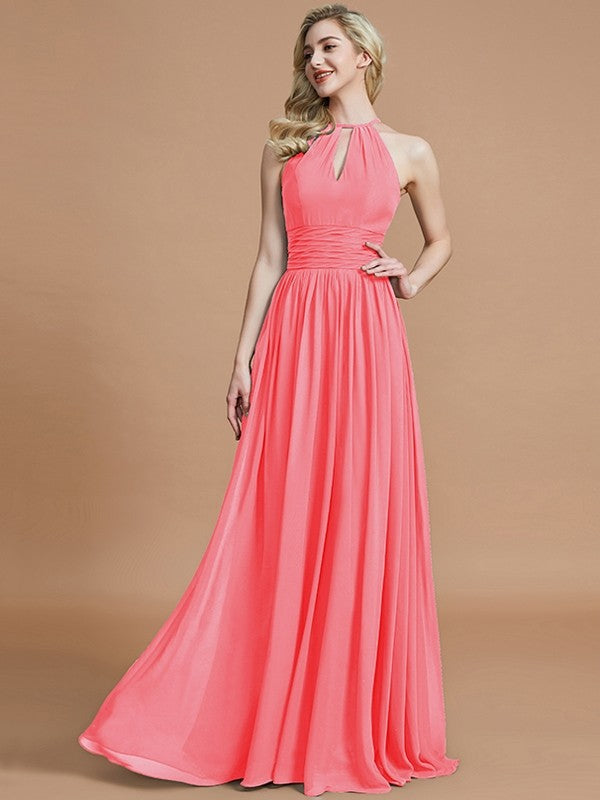 A-Line Charming Chiffon Scoop Sleeveless Bridesmaid Dresses