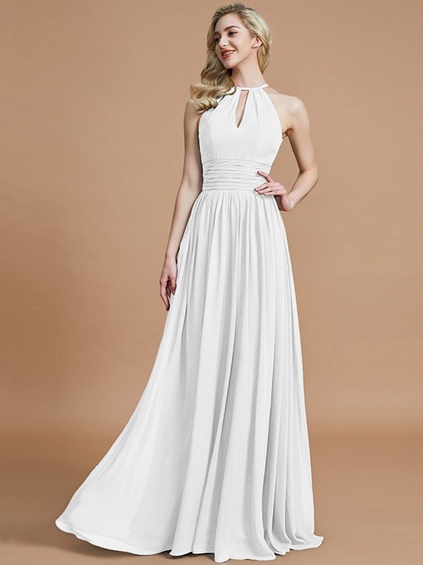 A-Line Charming Chiffon Scoop Sleeveless Bridesmaid Dresses