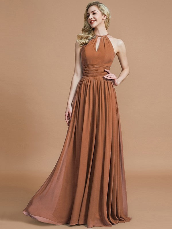 A-Line Charming Chiffon Scoop Sleeveless Bridesmaid Dresses