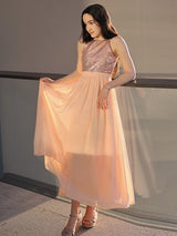 A-Line Charming Chiffon Sequin Scoop Sleeveless Ankle-Length Junior/Girls Bridesmaid Dresses