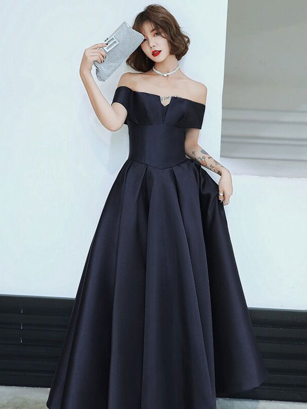 Evening Dress A-Line Bateau Neck Matte Satin Floor-Length Pleated Formal Party Dresses