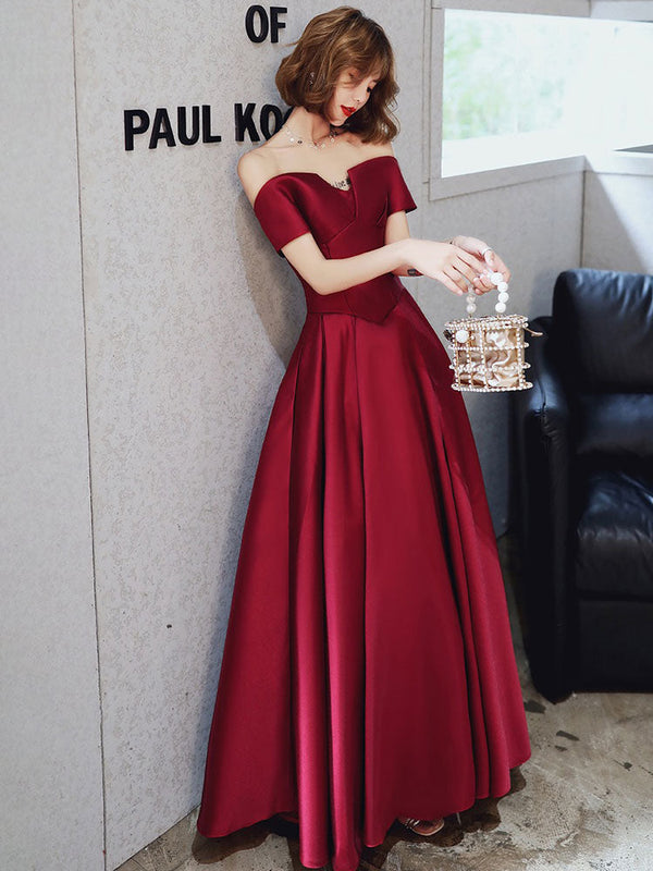 Evening Dress A-Line Bateau Neck Matte Satin Floor-Length Pleated Formal Party Dresses