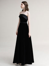 Evening Dress A-Line Strapless Velour Floor-Length Sash evening dress