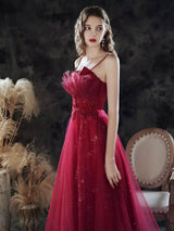 Evening Dress A-Line Sweetheart Neck Lace Floor-Length Sleeveless Party Dresses Burgundy Pageant Dress