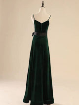 Evening Dress A Line V Neck Velour Floor Length Sash Social Pageant Dresses