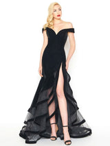 Evening Dress Mermaid Off-The-Shoulder Velour Ruffles Formal Split Party Dresses Gossip Gowns