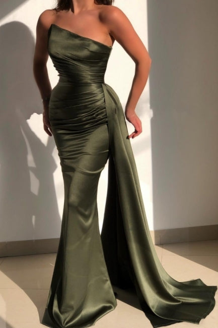 Amazing Green Strapless Sleeveless Mermaid Evening Dresses With Ruffles-stylesnuggle