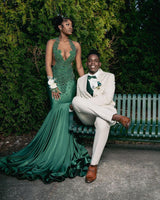 Amazing Long Dark Green Mermaid Sleeveless Beading Prom Dresses With Lace-stylesnuggle