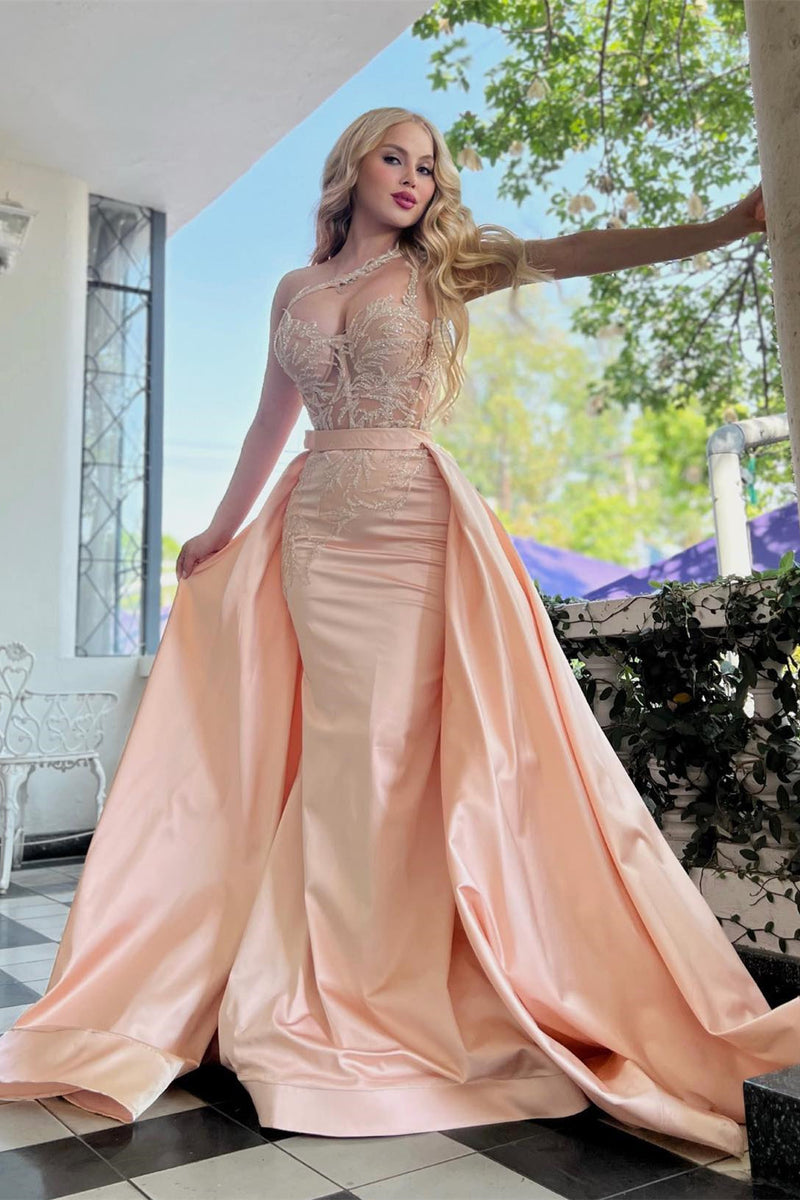 Amazing One Shoulder Mermaid Prom Dress Overskirt Long With Lace Beads-stylesnuggle