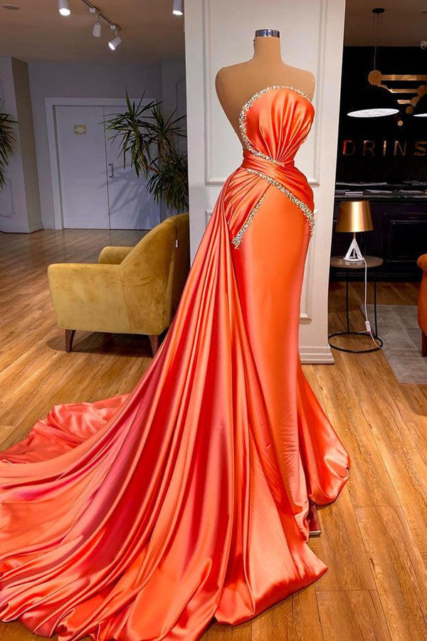 Amazing Orange Crystal Mermaid Prom Dress With Detachable Train-stylesnuggle