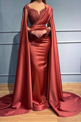 Amazing Red Mermaid Prom Dress V-Neck Long On Sale-stylesnuggle