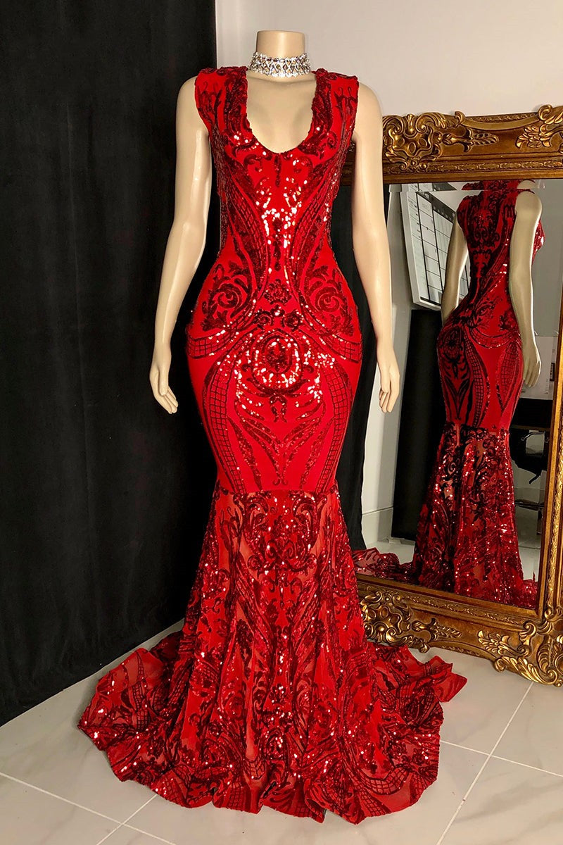 Amazing Sequins Mermaid Prom Dresses Sleeveless V-Neck Online-stylesnuggle