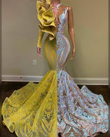 Amazing V-Neck One Shoulder Long Sleeve Long Mermaid Prom Dress-stylesnuggle