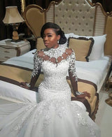 stylesnuggle custom made AmazingBeads Lace Appliques High Neck Wedding Dress online, 1000+ options, fast delivery worldwide.