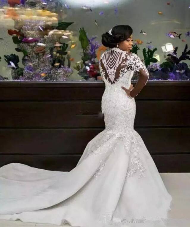 stylesnuggle custom made AmazingBeads Lace Appliques High Neck Wedding Dress online, 1000+ options, fast delivery worldwide.