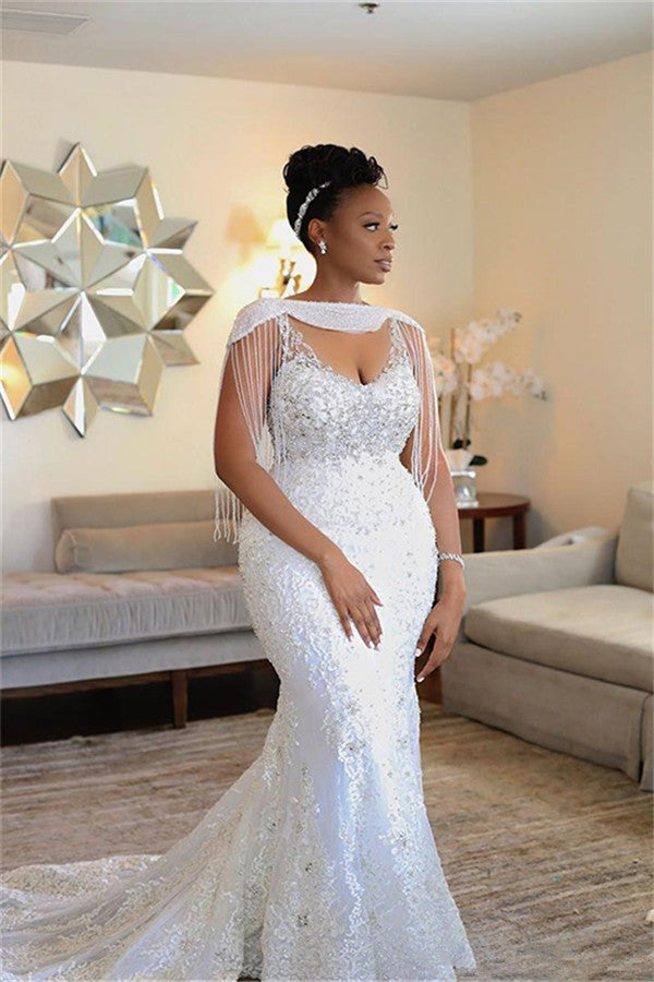 Inspired by this wedding dress at stylesnuggle.com,Mermaid style, and AmazingBeading work? We meet all your need with this Classic Amazing Off-the-ShoulderBeading Mermaid wedding dress Modern Appliques Bridal Dresses.