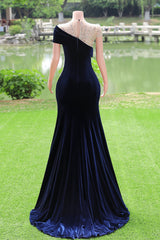 Crew One-Shoulder Empire Sweep Train Sequins Beading Evening Dress