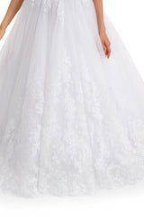 Ball Gown Round Sequined Floor-length Sleeveless Open Back Appliques Lace Wedding Dress-stylesnuggle