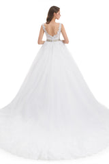 Ball Gown Round Sequined Floor-length Sleeveless Open Back Appliques Lace Wedding Dress-stylesnuggle