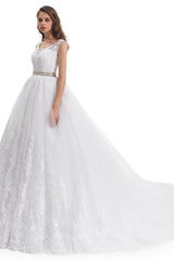 Ball Gown Round Sequined Floor-length Sleeveless Open Back Appliques Lace Wedding Dress-stylesnuggle