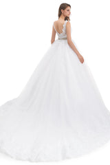 Ball Gown Round Sequined Floor-length Sleeveless Open Back Appliques Lace Wedding Dress-stylesnuggle