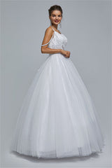 Ball Gown Spaghetti strap Square Neckline Beading Tulle Ankle Length Open Back Beautiful Prom Dress-stylesnuggle