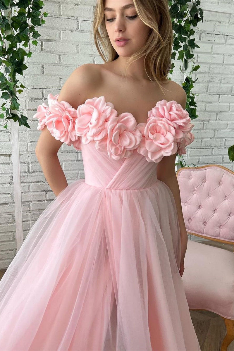 Ball Gown Strapless Asymmetrical Applique Off-the-shoulder Floor-length Prom Dress-stylesnuggle